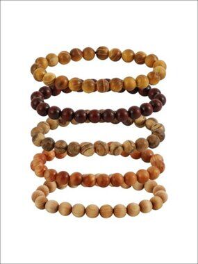5Pc Sandalwood Hematite Stone Cross Mala Bead Stretch Bracelets Set